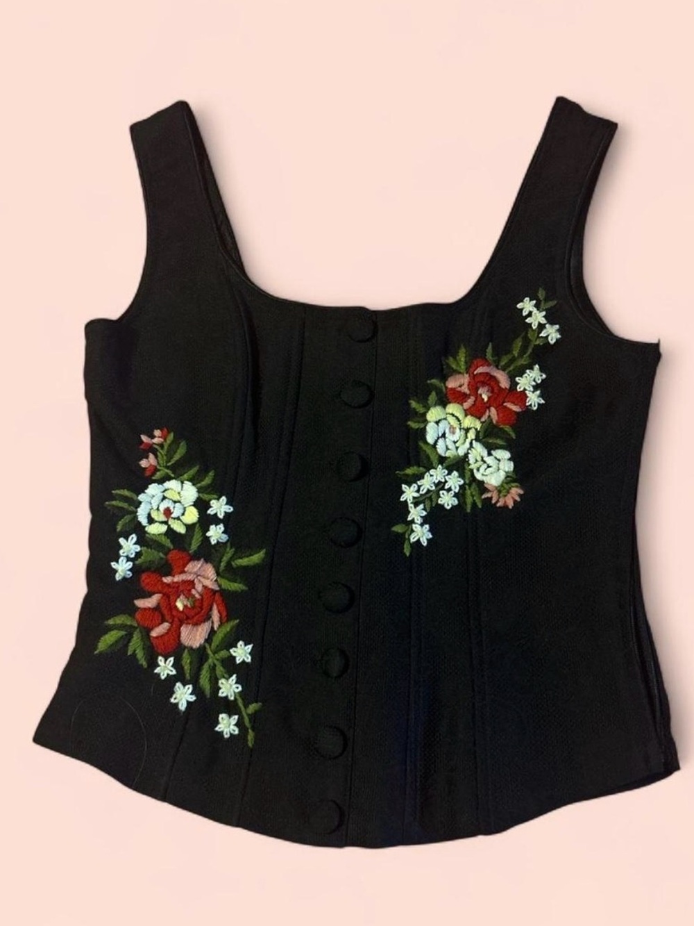 Embroidered Black Floral Corset Top